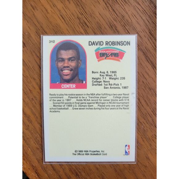 David Robinson 1989-1990 NBA Hoops Series 2 #310 - Rookie - San Antonio Spurs - Picture 2 of 2